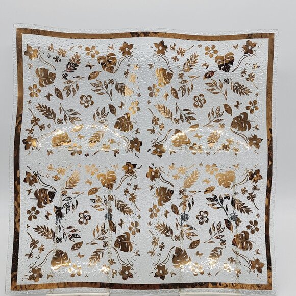 Mid-Century Gold Leaf Foliage Hostess Tray Glass Large 4 Sections 16" x 16" - Picture 1 of 11